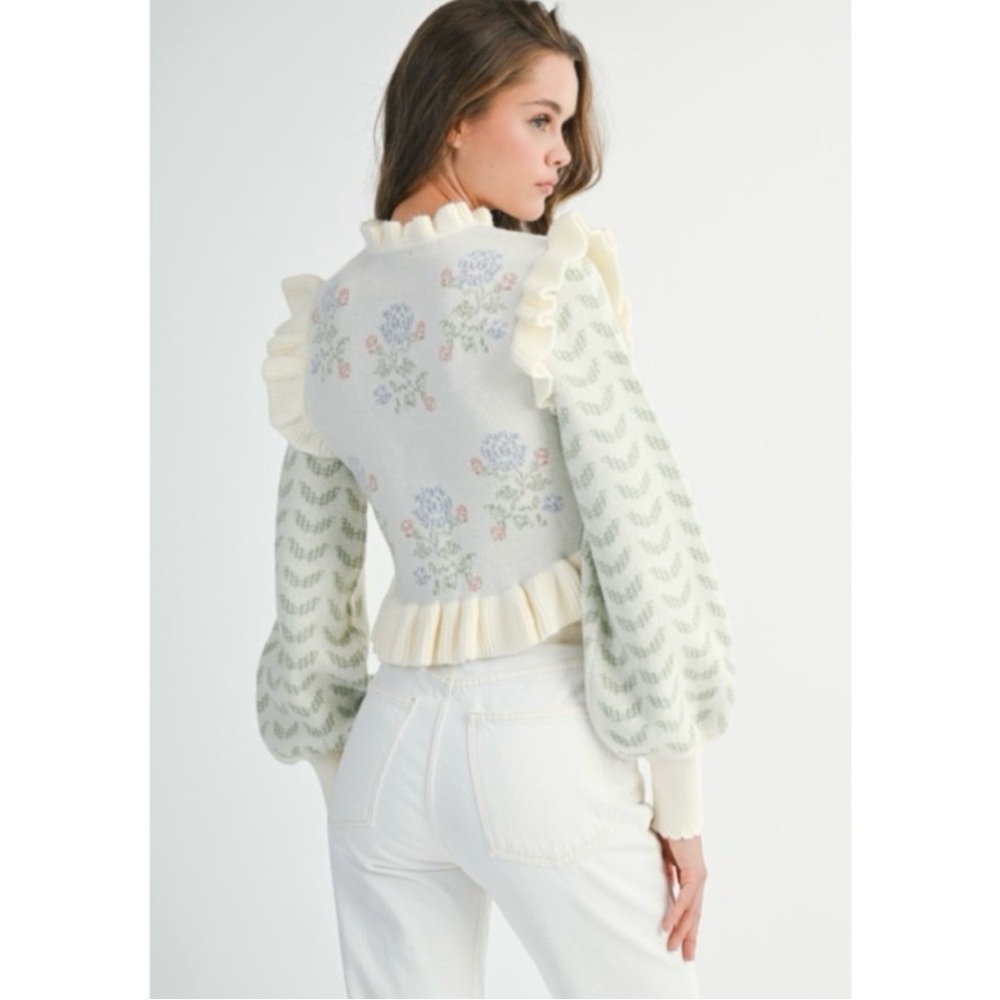MABLE | Eloise Long Sleeve Ruffle Floral Print Crop Cardigan ~ NWT Medium - Picture 5 of 14